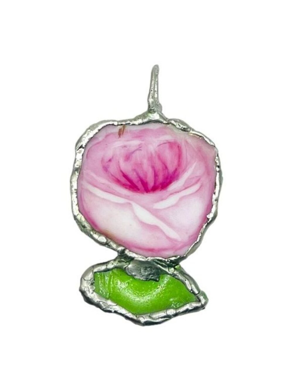 Pink Rose Broken China & Sea Glass Pendant | Pink Quartz Necklace | Alma Antigua - Picture 10 of 11